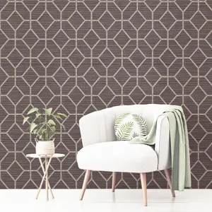 Boutique Asscher Grey Bronze effect Geometric Textured Wallpaper