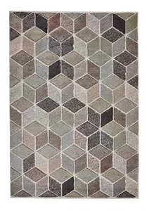 Modern Grey Geometric Easy to Clean Rug for Dining Room-200cm X 285cm