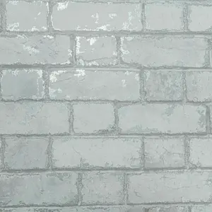 Urban Rustic 3d Effect Brick White Light Grey silver Metallic Feature Wallpaper