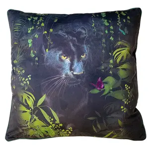 Summer Thornton Panther Filled Cushion Black/Green (55cm x 55cm)