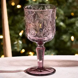 Set of 6 Luxury Embossed Pink Drinking Wine Glass Wine Goblets 270ml