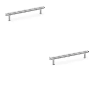 2 PACK - Knurled T Bar Pull Handle - Satin Chrome - 160mm Centres Premium Drawer Door