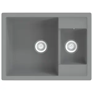 Berkfield Kitchen Sink with Overflow Hole Double Basins Grey Granite