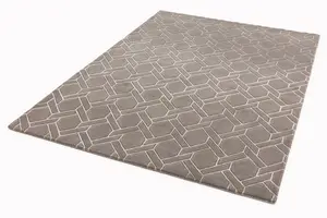 Grey Silver Wool Handmade Modern Luxurious Chequered Geometric Rug For Living Room and Bedroom-160cm X 230cm