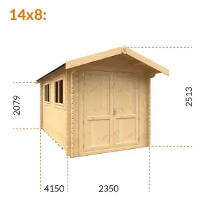 14ft x 8ft (4150mm x 2350mm) Horsforth "The Saint Paul" 28mm Log Cabin With 2 Opening Windows