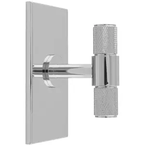 Knurled T Bar Cabinet Door Knob & Matching Backplate - Polished Chrome 76 x 40mm