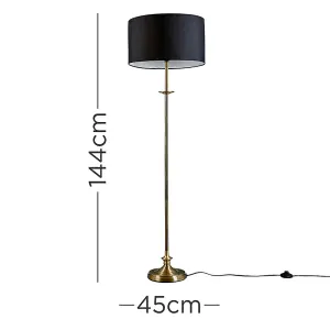 ValueLights Belmont Traditional Style Antique Brass Sconce Floor Lamp with Black Drum Shade - Includes 6w LED Bulb 3000K