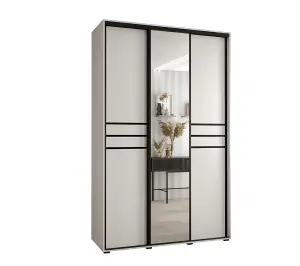 Cannes XI Mirrored Sliding Door Wardrobe W160cm - Bright White Storage for Contemporary Living