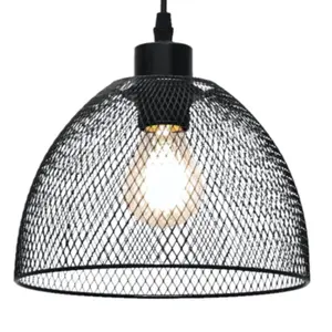 First Choice Lighting Set of 2 Cassidy Medium Black Mesh Easy Fit Metal Pendant Shades