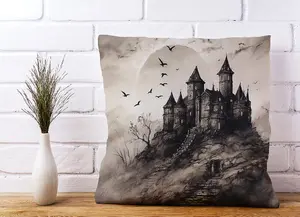 A Realistic Ink Drawing Of A Haunted Castle Cushions 60cm x 60cm