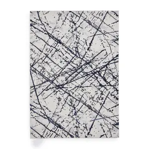 Blue Silver Abstract Marble Metallic Rug, 11mm Thick Stain-Resistant Rug, Modern Rug for Dining Room-80cm X 150cm