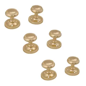 Brass effect Zamac Round Internal Door knob (Dia)49mm, Pack of 3