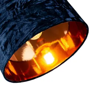 Modern Crushed Velvet Lamp Shade with Shiny Paper Inner Midnight Blue / 20cm H x 30cm W x 30cm D