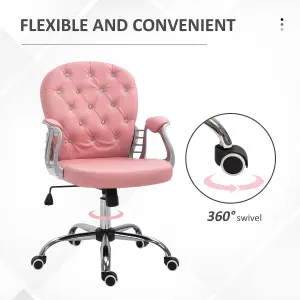 Vinsetto Office Chair PU Diamante Padded Ergonomic 360 Degree Swivel Pink