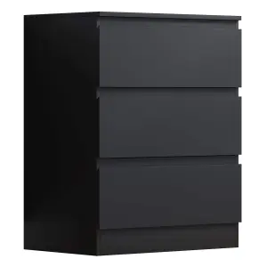 Black Chest Of 3 Drawers Scratch Resistant Bedroom Furniture