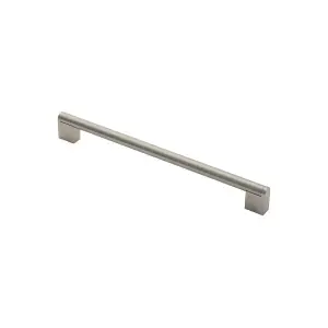 Round Bar Pull Handle 296 x 14mm 256mm Fixing Centres Satin Nickel & Steel