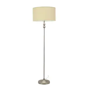 ValueLights Maggie Brushed Chrome Candlestick Floor Lamp with Natural Shade with LED Bulb