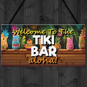 Red Ocean Tiki Bar Sign Hanging Bar Pub Plaque WELCOME Sign Aloha Cocktails Beach Decoration Garden Signs Friendship Gifts