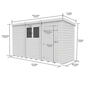 DIY Sheds 12x4 Pent Shed - Double Door With Windows