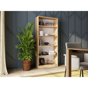 Albee Bookcase Artisan Oak / (5 Shelves) 182 cm H x 80 cm W x 32 cm D