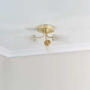 ValueLights Canya Brushed Gold 3 Way Bathroom Ceiling Light Reeded Glass Shade