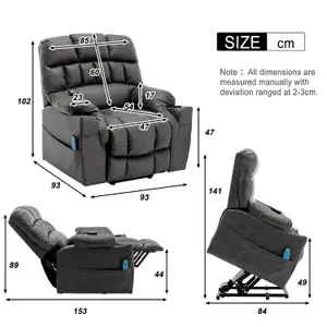 Large Faux Leather Electric Massage Recliner Chair with Cup Holders