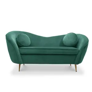 2 Seater Loveseat Small Sofa in Velvet Emerald Green Fabric