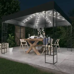 Berkfield Gazebo with LED String Lights 3x3 m Anthracite Fabric