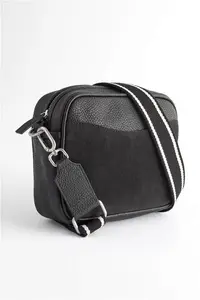 Womens Next Black Leather Webbing Strap Camera Bag - Black