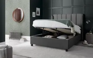 Aurora Grey Velvet Ottoman Bed King Size