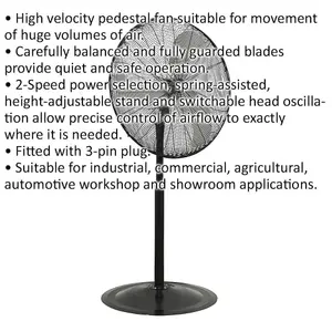 Industrial 30" Oscillating Pedestal Fan - 3 Speed - High Velocity - Guarded