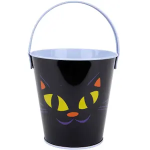 Halloween Sweets Bucket Trick or Treat Tin Halloween Candy Bucket, Cat Design