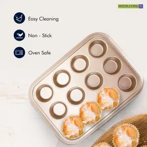 Royalford 12 Cup Premium Non-Stick Muffin Tray, Aluminium Build