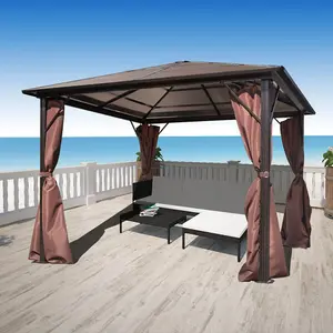 Berkfield Gazebo with Curtain Brown Aluminium 300 x 300 cm