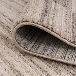 Neutral Beige Distressed Block Striped Soft Runner Rug 60x240cm