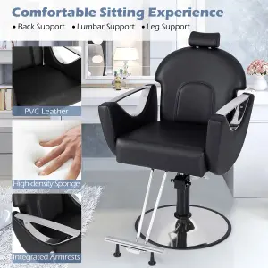 COSTWAY Adjustable Barber Chair 360 Swivel Reclining Salon Chair for Hair Stylist