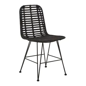 Versatile Black Natural Rattan Dining Chair, Comfortable Modern Dining Chair, Stylish Small Modern Chair