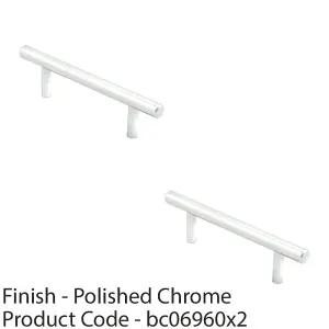 2 PACK - Mini T Bar Kitchen Pull Handle 100 x 27mm - 64mm Fixings Centres Polished Chrome