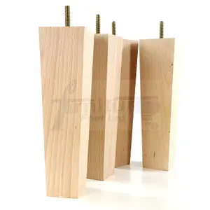 4 Wooden Furniture Legs M10 240mm High Raw Unfinished Replacement Square Tapered Sofa Feet Stools Chairs Cabinets Beds