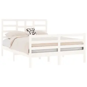 Berkfield Bed Frame White Solid Wood 135x190 cm 4FT6 Double