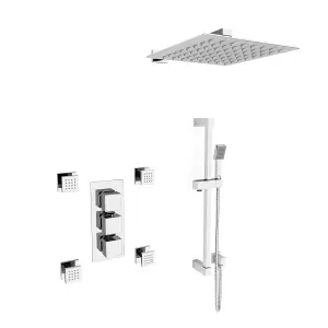 Nes Home Olive Square 3 Way Concealed Thermostatic Shower Mixer Valve, Shower Head, Handset, Slider Rail, Bath Filler Set