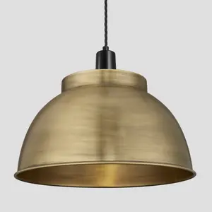 Industville Sleek Dome Pendant, 17 Inch, Brass, Black Holder