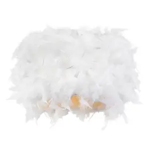 Modern Designer Real White Feather Drum Lamp Shade with Inner Cotton Lining