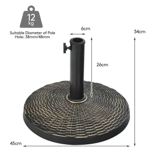 Costway 12kg Round Resin Parasol Base 38mm-48mm Heavy Duty Garden Umbrella Stand