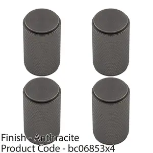 4 PACK - Knurled Cylindrical Cupboard Door Knob 18mm Dia Anthracite Grey Cabinet Handle