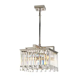 4 Bulb Chandelier Ceiling Light Highly Polished Nickel Glass Crystals LED E14 40W