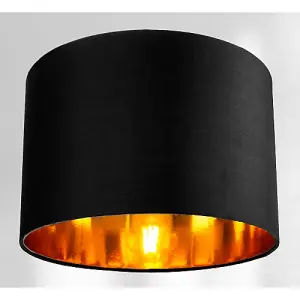 Contemporary Black Cotton 12 Table/Pendant Lamp Shade with Shiny Golden Inner