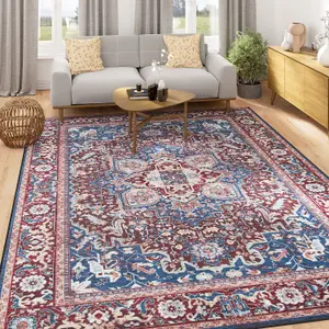 Washable Non-Slip Neutral Beige Distressed Area Rug 190cm x 280cm