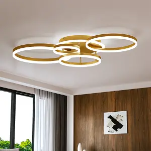 5 Circular Classic Golden Loops Energy Efficient LED Flush Ceiling Light Fixture Cool White 110cm