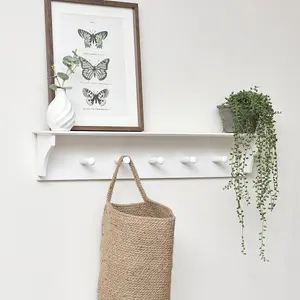 Melody Maison White Wall Shelf with Hooks